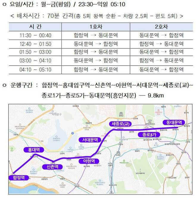 韓国ソウル"深夜自動運転バス"、運行時間と運行区間、運行間隔など